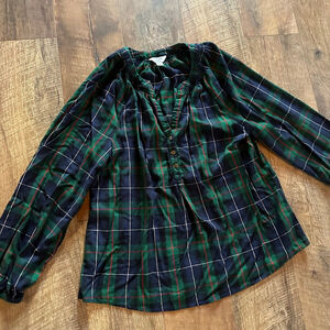 Women's Crown & Ivy Plaid Blouse S Green Blue